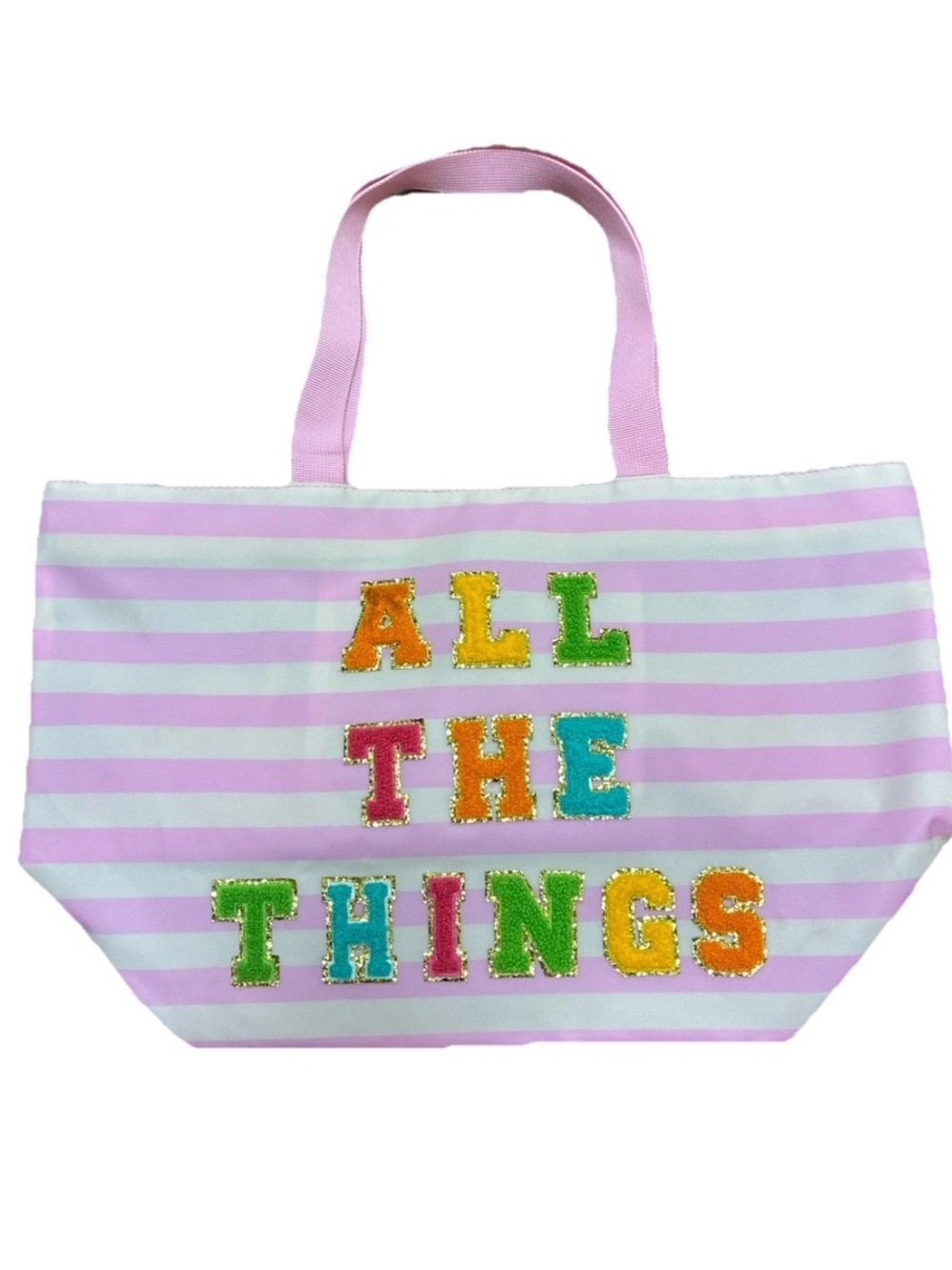 Pink Striped "All The Things" Tote Bag
